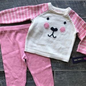 NWT Cherokee Pink Bear Sweater Set Size 9M